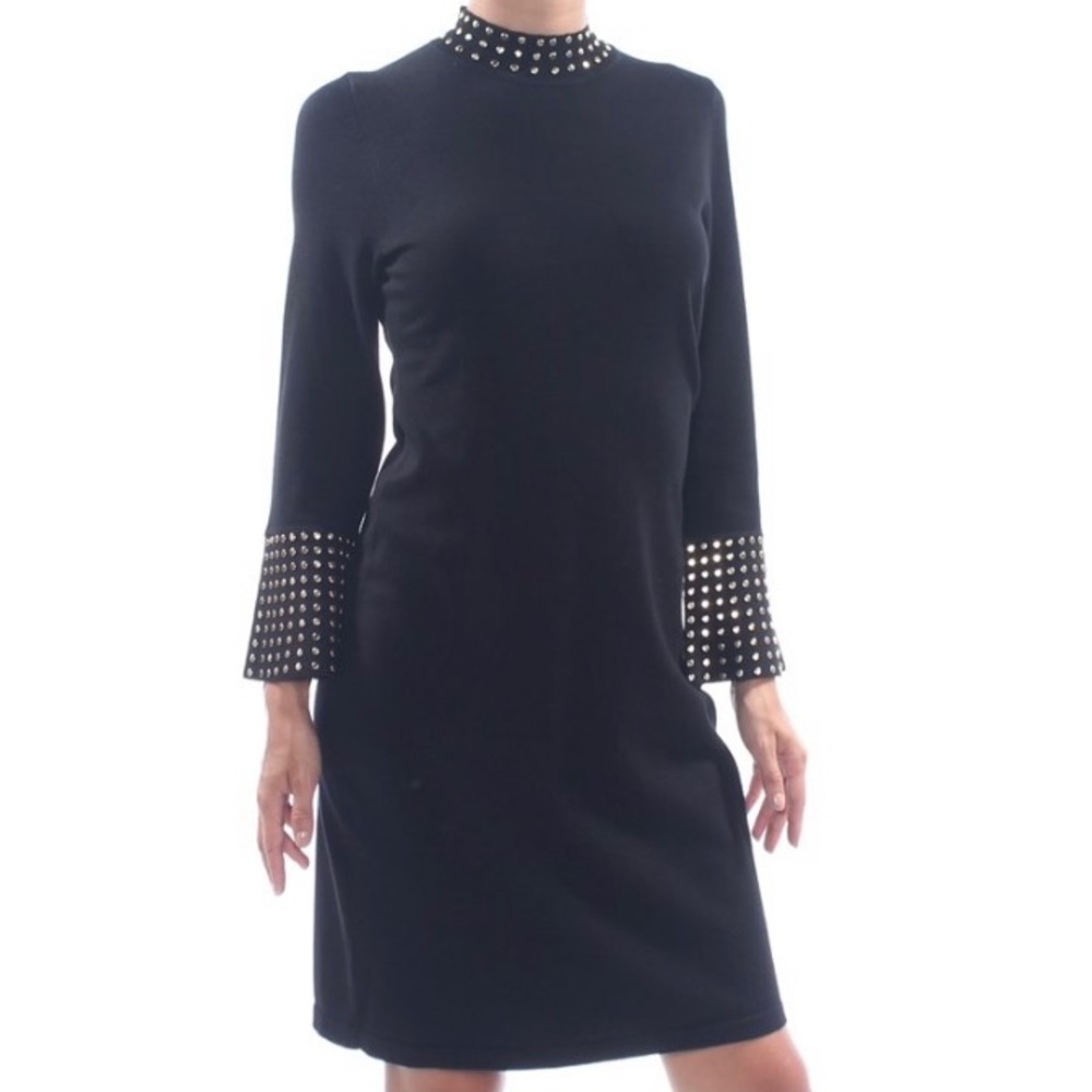 CALVIN KLEIN Womens Black Rhinestone Beaded Dress